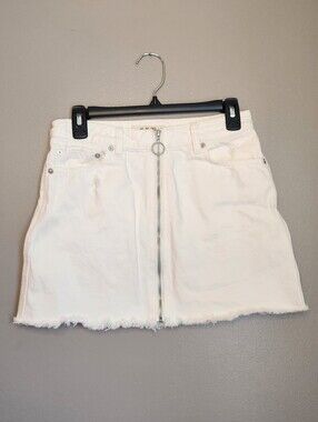 We The Free Denim "Zip It Up" Frayed Hem Mini Skirt Size 26